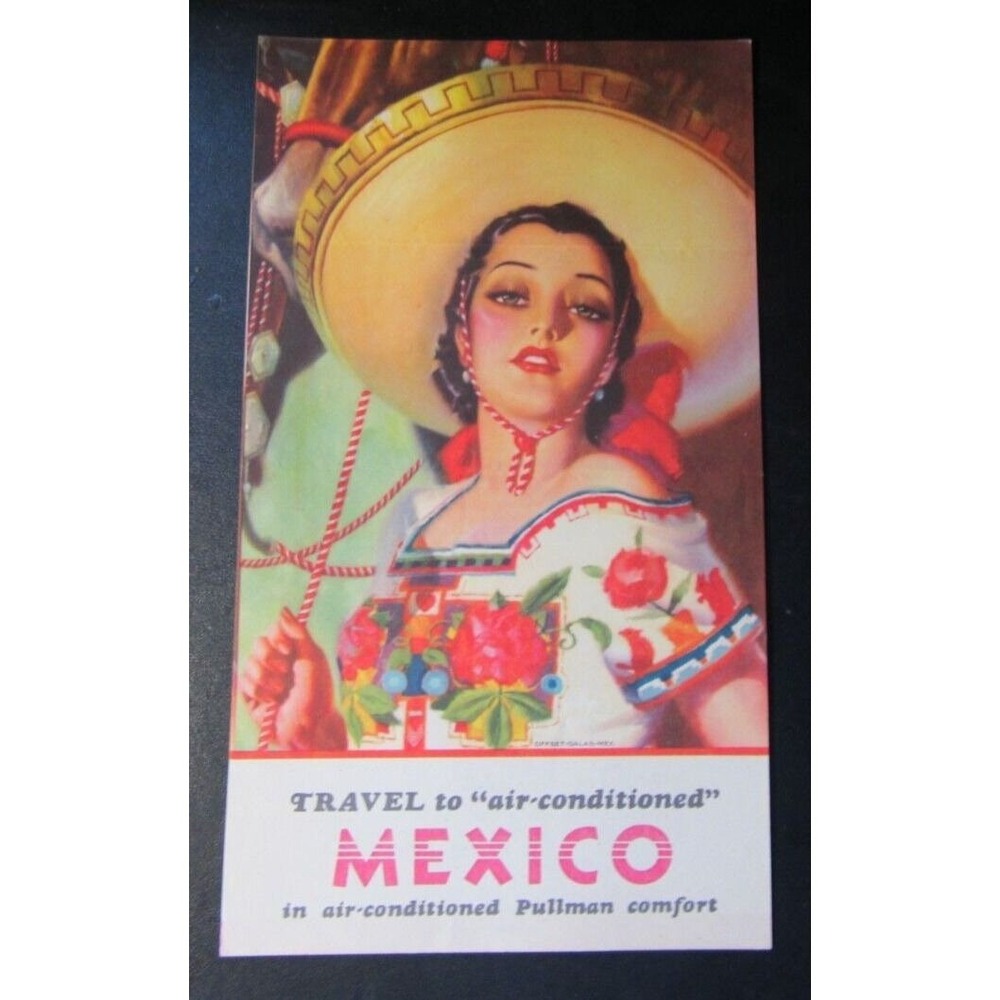 Vintage Pullman Railroad Train Service Mexico Flyer 9" x 5" Folded